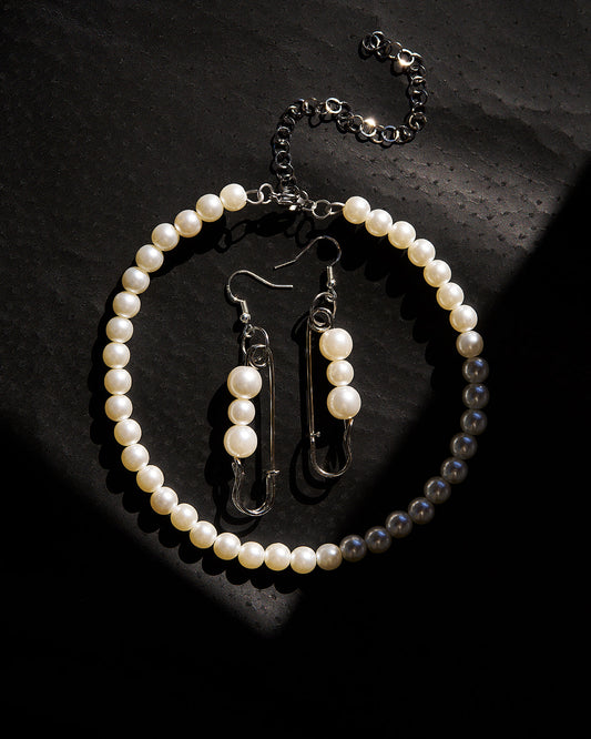 Safety Pin Pearl Earrings